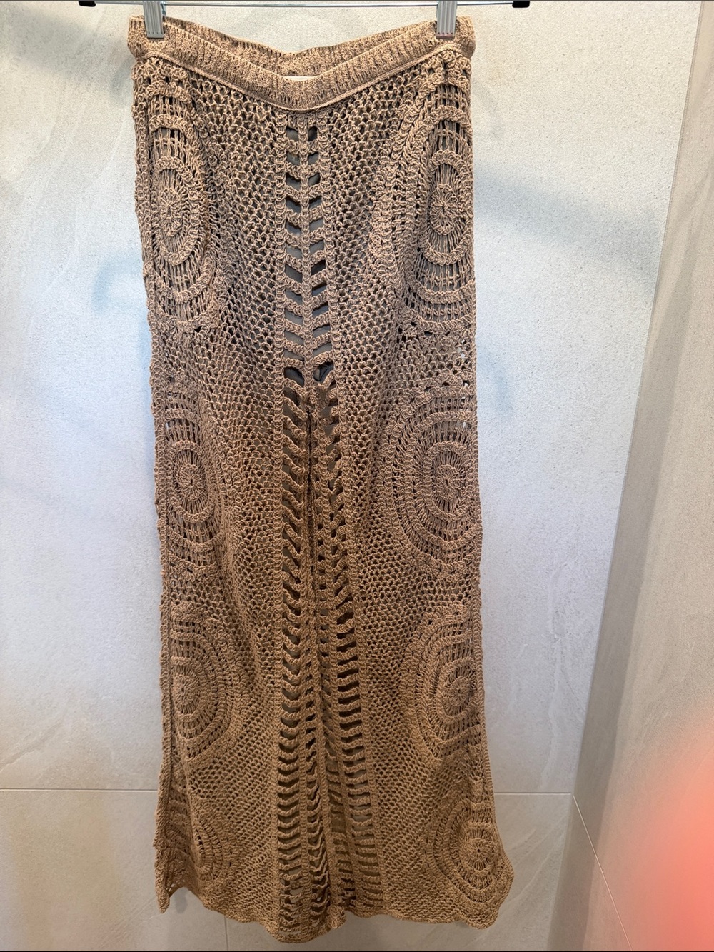 Vintage Havana Beige Crochet Wide Leg Pants